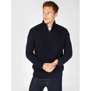 IrelandsEye Reefer Ribbed Zip Neck Sweater Navy Blue Mens XL New Virgin Wool